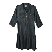 Multiples Tab 3/4 Sleeve Flounce Hem Dress (M36109DM) (Black Denim)