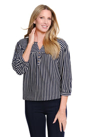 Multiples 3/4 Puff Sleeve Band Collar Knit Top (M36203TM)(2 Colors)
