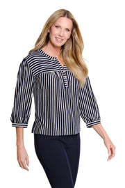 Multiples Petite 3/4 Puff Sleeve Band Collar Knit Top (M36203TP)(2 Colors)