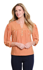 Multiples 3/4 Puff Sleeve Band Collar Knit Top (M36203TM)(2 Colors)