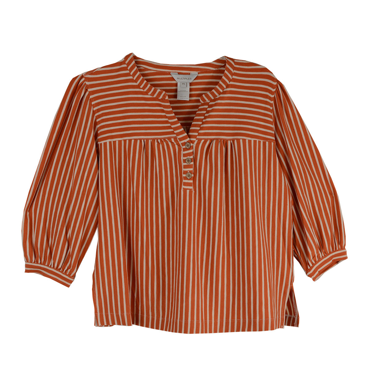 Multiples Petite 3/4 Puff Sleeve Band Collar Knit Top (M36203TP)(2 Colors)