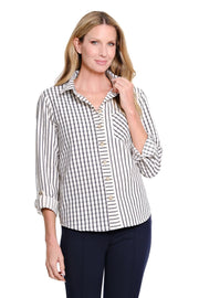 Multiples Roll Tab Plaid and Stripe Woven Shirt (M36209TM)(2 Colors)