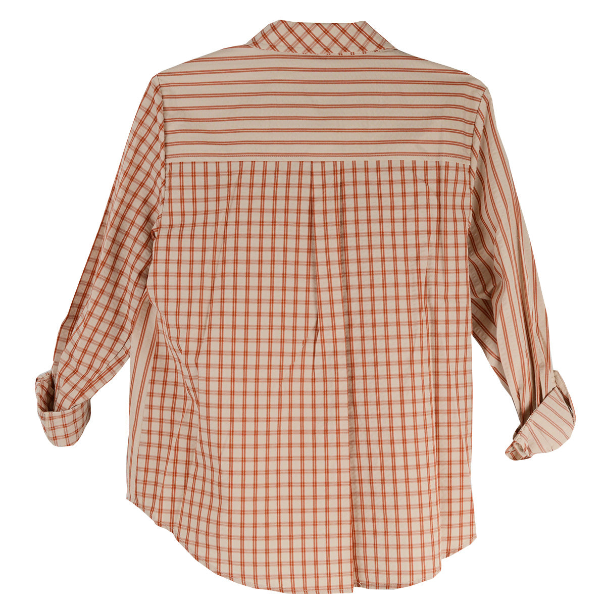 Multiples Plus Roll Tab Plaid and Stripe Woven Shirt (M36209BW)(Tobacco)