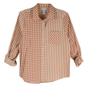 Multiples Plus Roll Tab Plaid and Stripe Woven Shirt (M36209BW)(Tobacco)