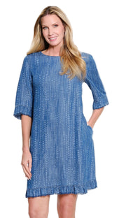 Multiples Elbow Sleeve Button Back Ruffle Hem Dress (M36311DM)