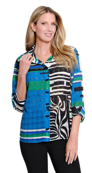 Multiples Turn Up Cuff 3/4 Sleeve Woven Tunic (M36606BM) (Multi)