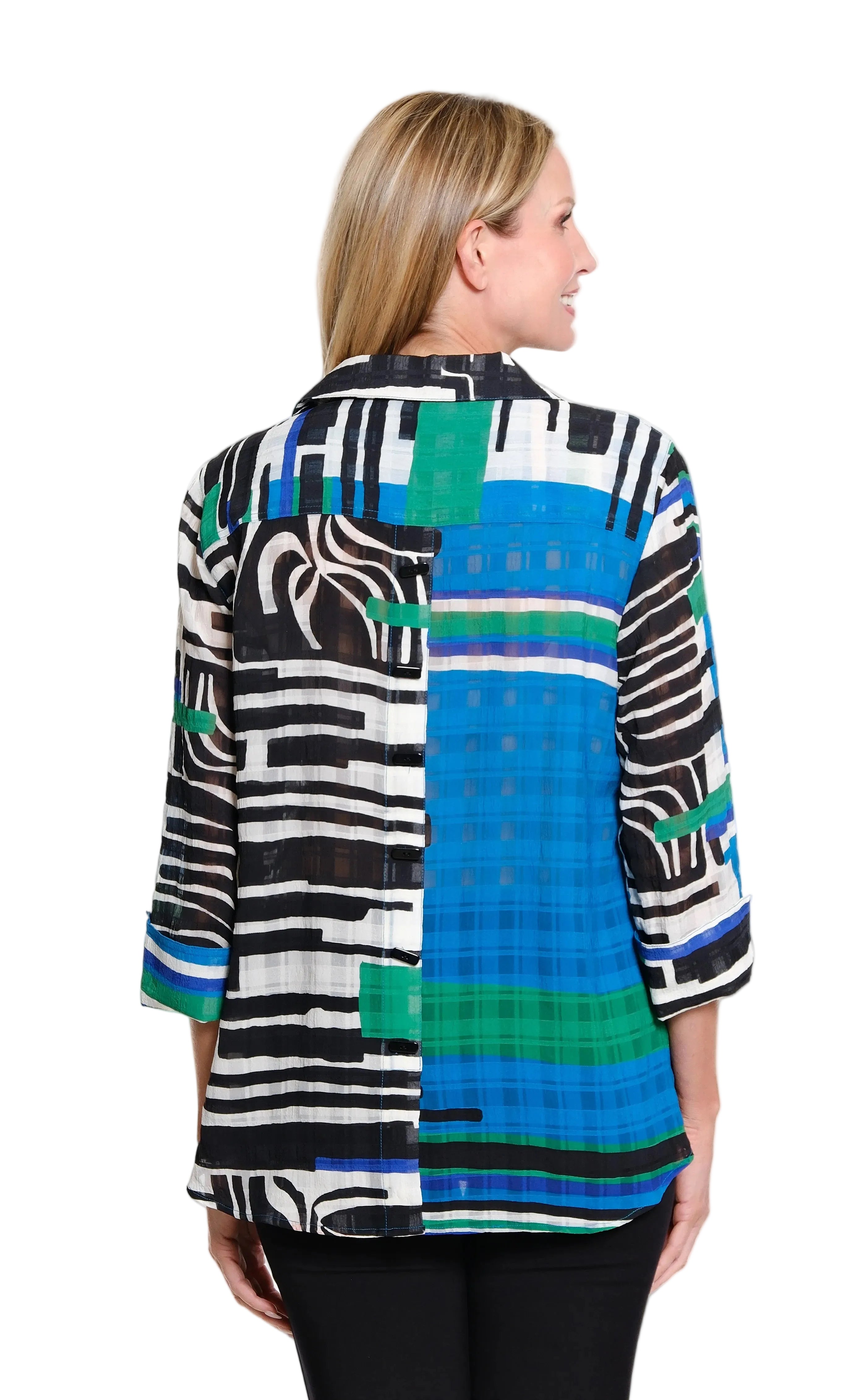 Multiples Turn Up Cuff 3/4 Sleeve Woven Tunic (M36606BM) (Multi)