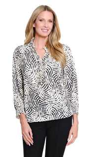 Multiples Petite 3/4 Shirred Sleeve Ruffle Trim (M36611TP) (Multi)