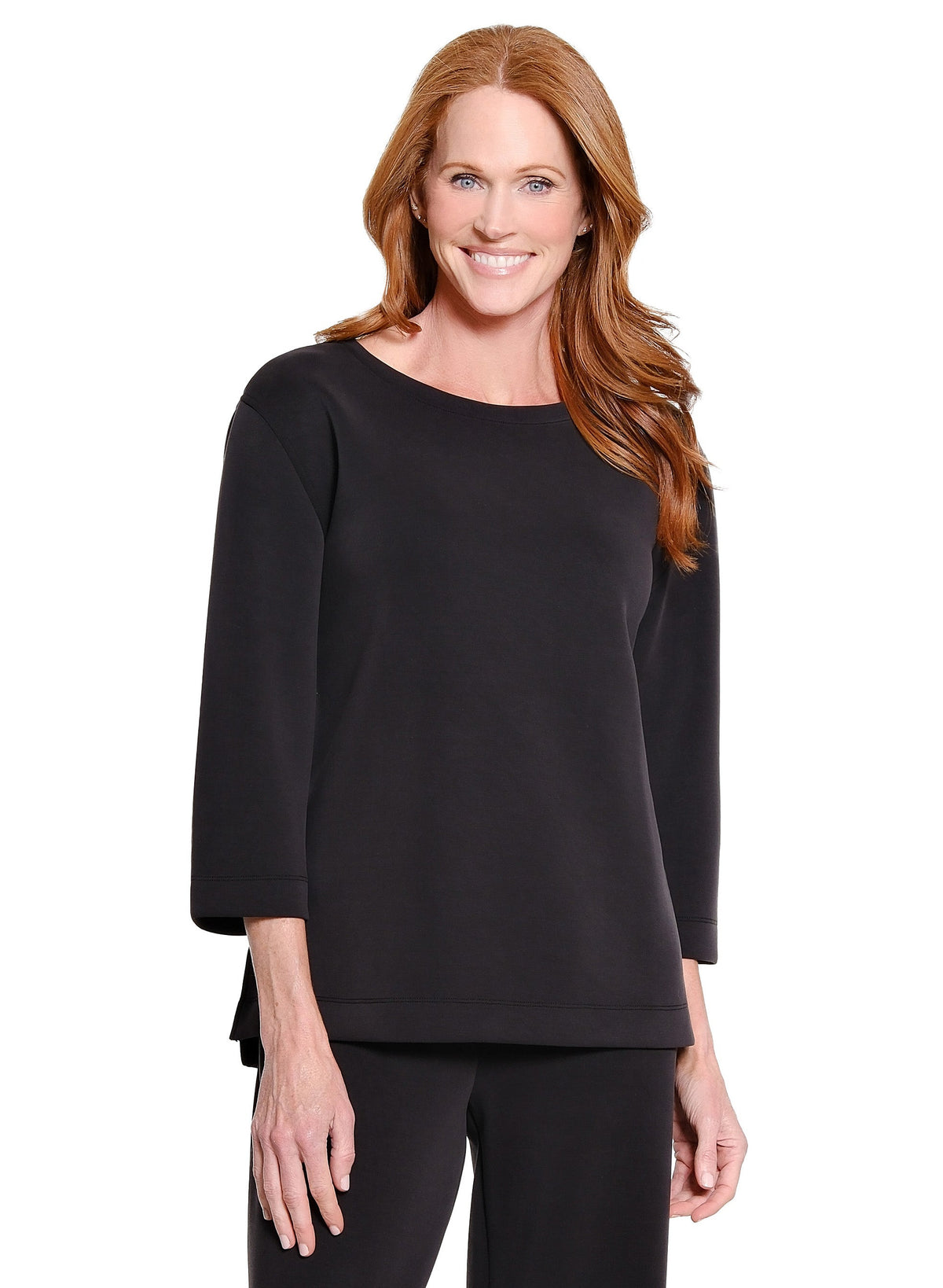 Multiples 3/4 Sleeve Drop Shoulder Wide Neck Hi -Lo Knit Top (M36718TM) (3 Colors)