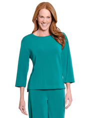 Multiples 3/4 Sleeve Drop Shoulder Wide Neck Hi -Lo Knit Top (M36718TM) (3 Colors)
