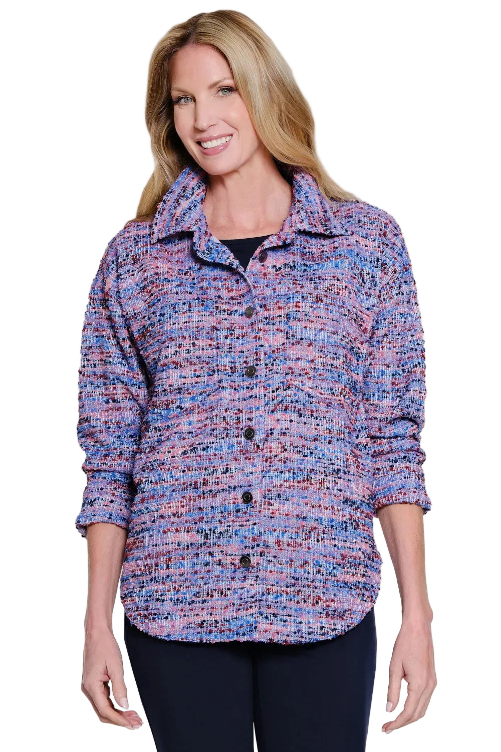 Multiples Long Sleeve Button Front Textured Shirt Jacket (M46512BM)(Multi )