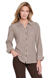 Multiples Woven One Button Cuff Long Sleeve Button Front Hi-lo Shirt (M46611BM) ( Deep Brown)