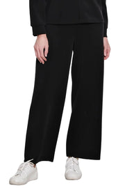 Multiples Missy Knit Elastic Waist Pull On Wide Leg Ankle Pant (M46704PM) (Black)