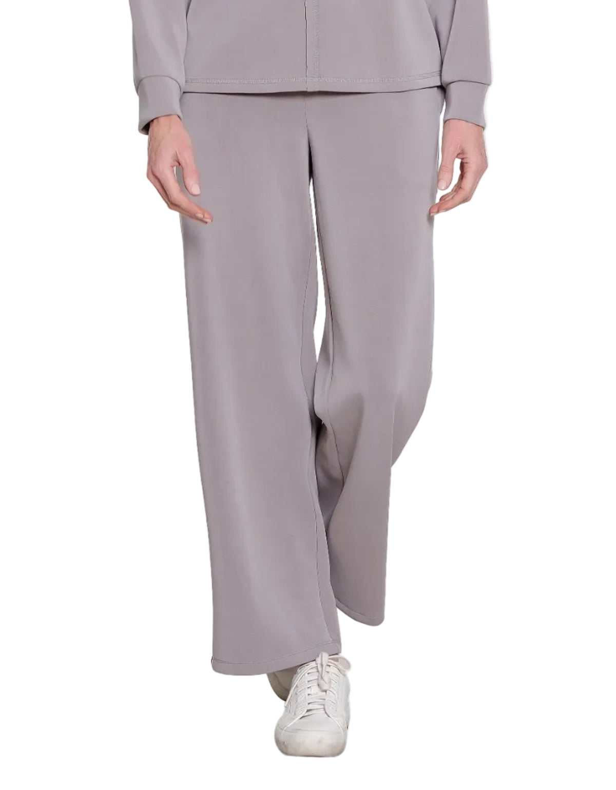 Multiples Petite Knit Elastic Waist Pull On Wide Leg Ankle Pant (M46704PM) (Slate)