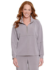 Multiples Petite Knit Cuffed Raglan Long Sleeve Zip Front Mock Neck Top (M46705TP) (Slate)