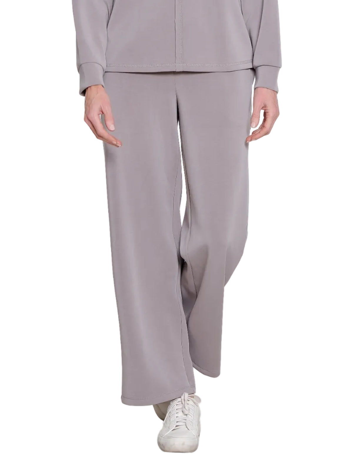 Multiples Missy Knit Elastic Waist Pull On Wide Leg Ankle Pant (M46704PM) (Slate)