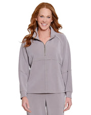 Multiples Missy Knit Cuffed Raglan Long Sleeve Zip Front Mock Neck Top (M46705TM) (Slate)