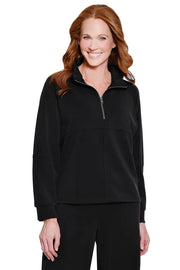 Multiples Misses Knit Cuffed Raglan Long Sleeve 1/4 Zip Front Mock Neck Top (M46705TM) (Black)