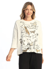 Jess & Jane Dog Print French Terry Top (M51-2229)(Cream)