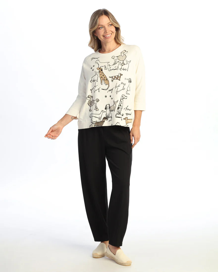 Jess & Jane Dog Print French Terry Top (M51-2229)(Cream)