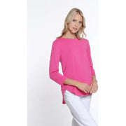 Multiples Wide Neck Hi-Low Tulip Hem Solid Top (2 Colors)