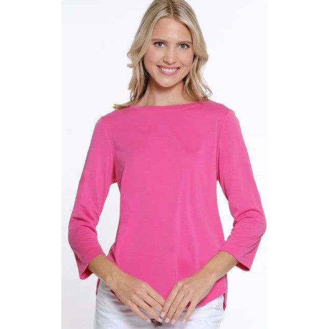 Multiples Wide Neck Hi-Low Tulip Hem Solid Top (2 Colors)