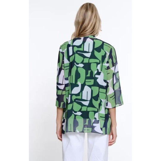 Multiples Geo Multi Drapey Open Front Flare Sleeve Jacket (GRN/MID)