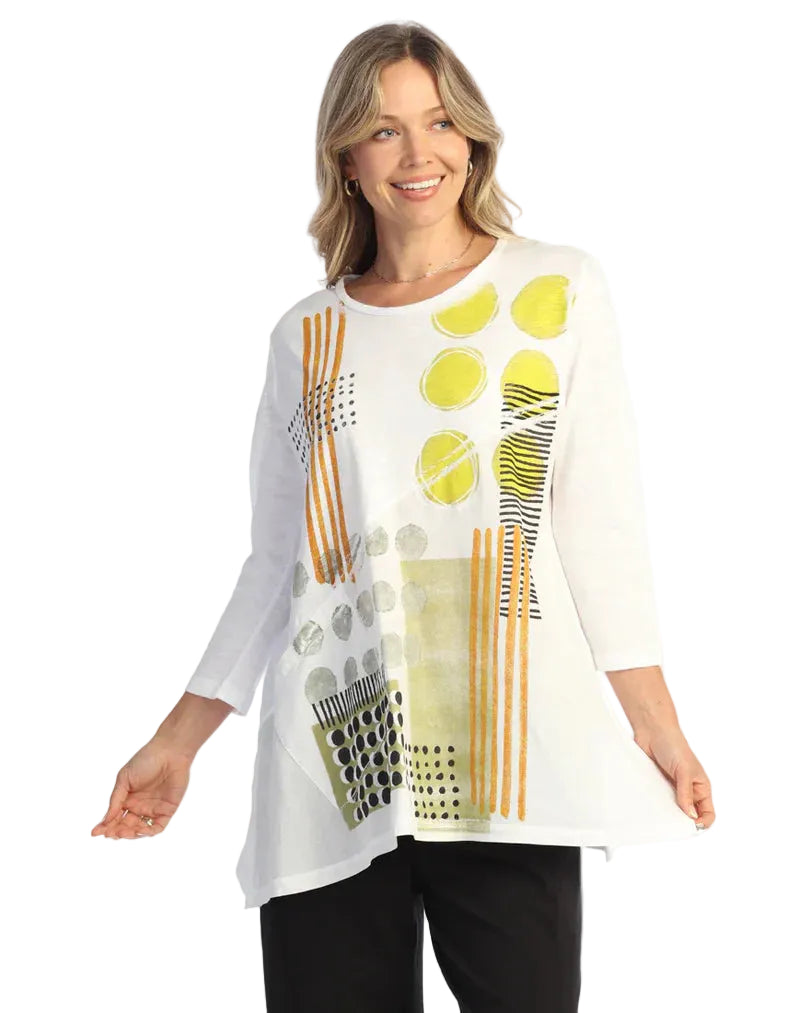 Jess & Jane Gallery Linen Contrast 3/4  Sleeve Round Neck Tunic (M62-2224)