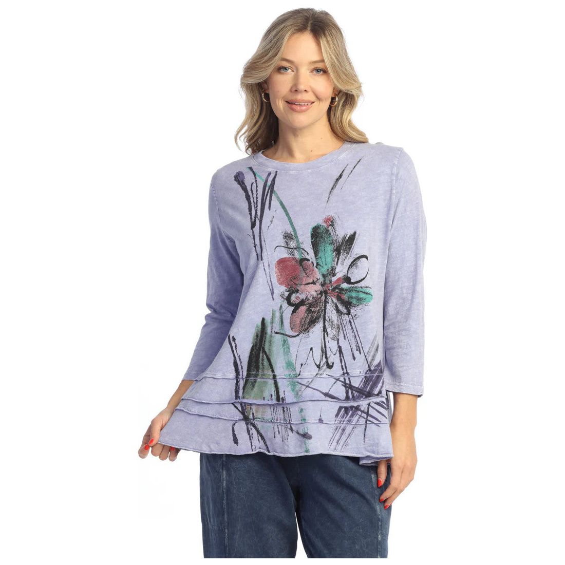 Jess & Jane Field Notes Ruffle Layer Hem Tunic (PERI)(M66-2046)