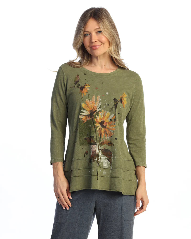 Jess & Jane Sundance Ruffle Layer Hem Tunic (M66-2180)(Moss)