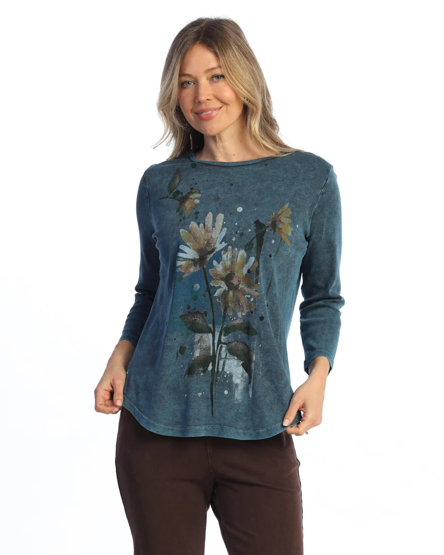 Jess & Jane Sundance 100% Cotton Slub 1x1 3/4 Sleeve Tunic (M66-2180)(Sapphire)