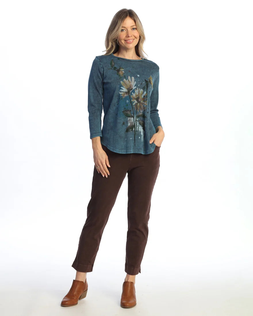 Jess & Jane Sundance 100% Cotton Slub 1x1 3/4 Sleeve Tunic (M66-2180)(Sapphire)