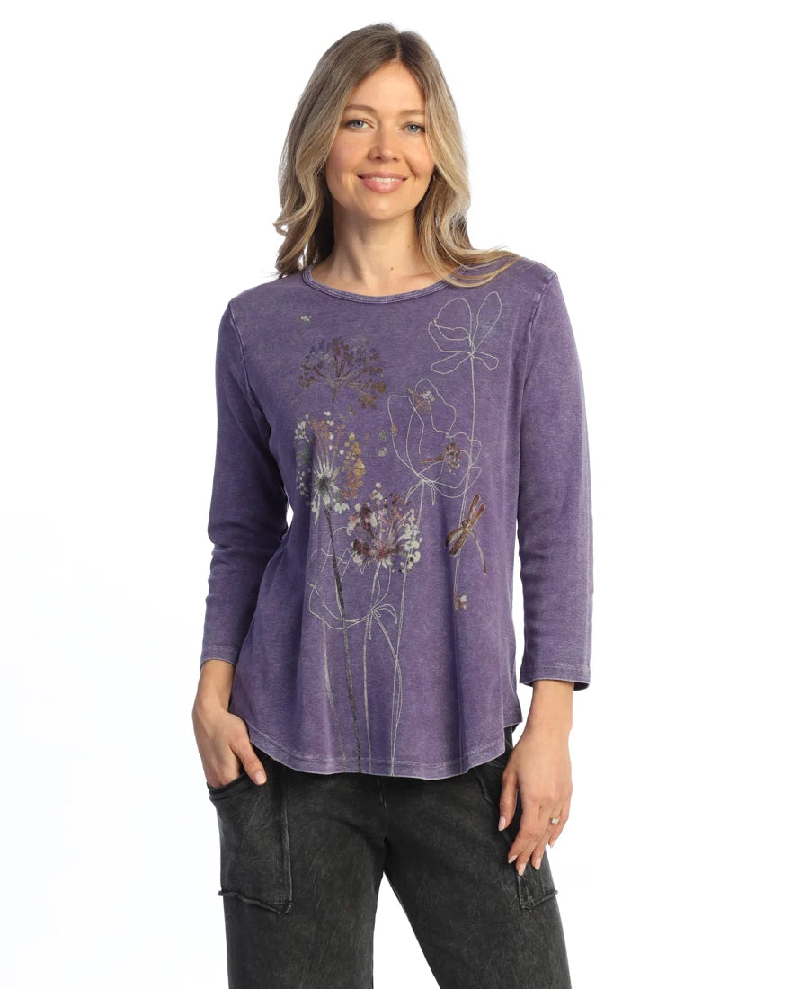 Jess & Jane Vignette  100% Cotton Slub 1x1  3/4 Sleeve Tunic (M80-2274)(Purple)