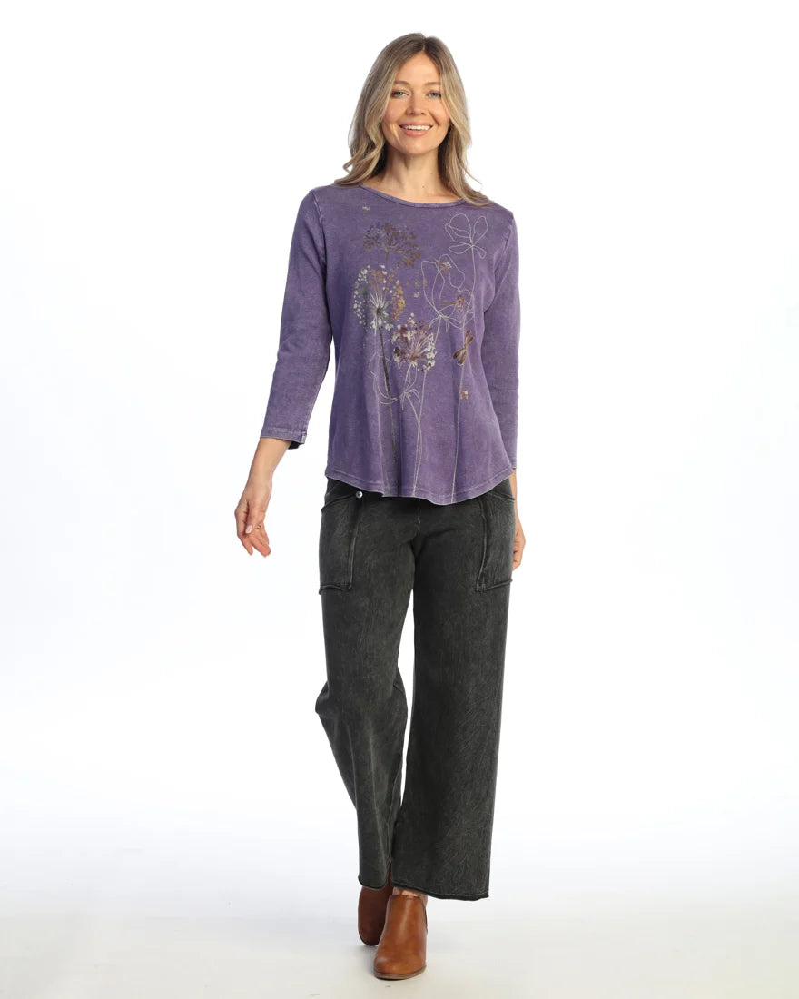 Jess & Jane Vignette  100% Cotton Slub 1x1  3/4 Sleeve Tunic (M80-2274)(Purple)