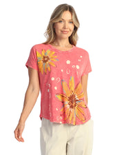 Jess & Jane Joyful Mineral Cotton Slub Short Sleeve Top (M91-2200)(Raspberry)