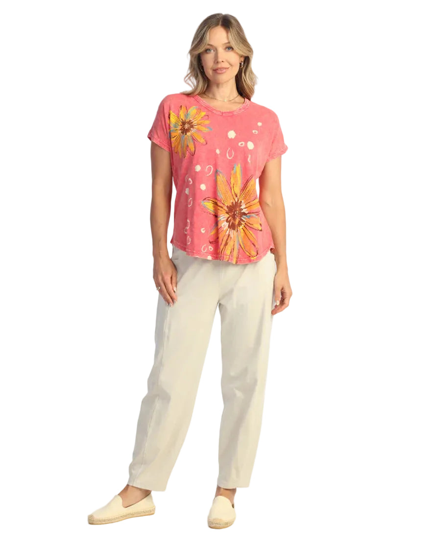 Jess & Jane Joyful Mineral Cotton Slub Short Sleeve Top (M91-2200)(Raspberry)