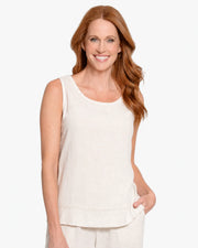 Slimsation Multiples Petite Woven Tank with Fringe Trim Bands (M36710TP) (Flax)
