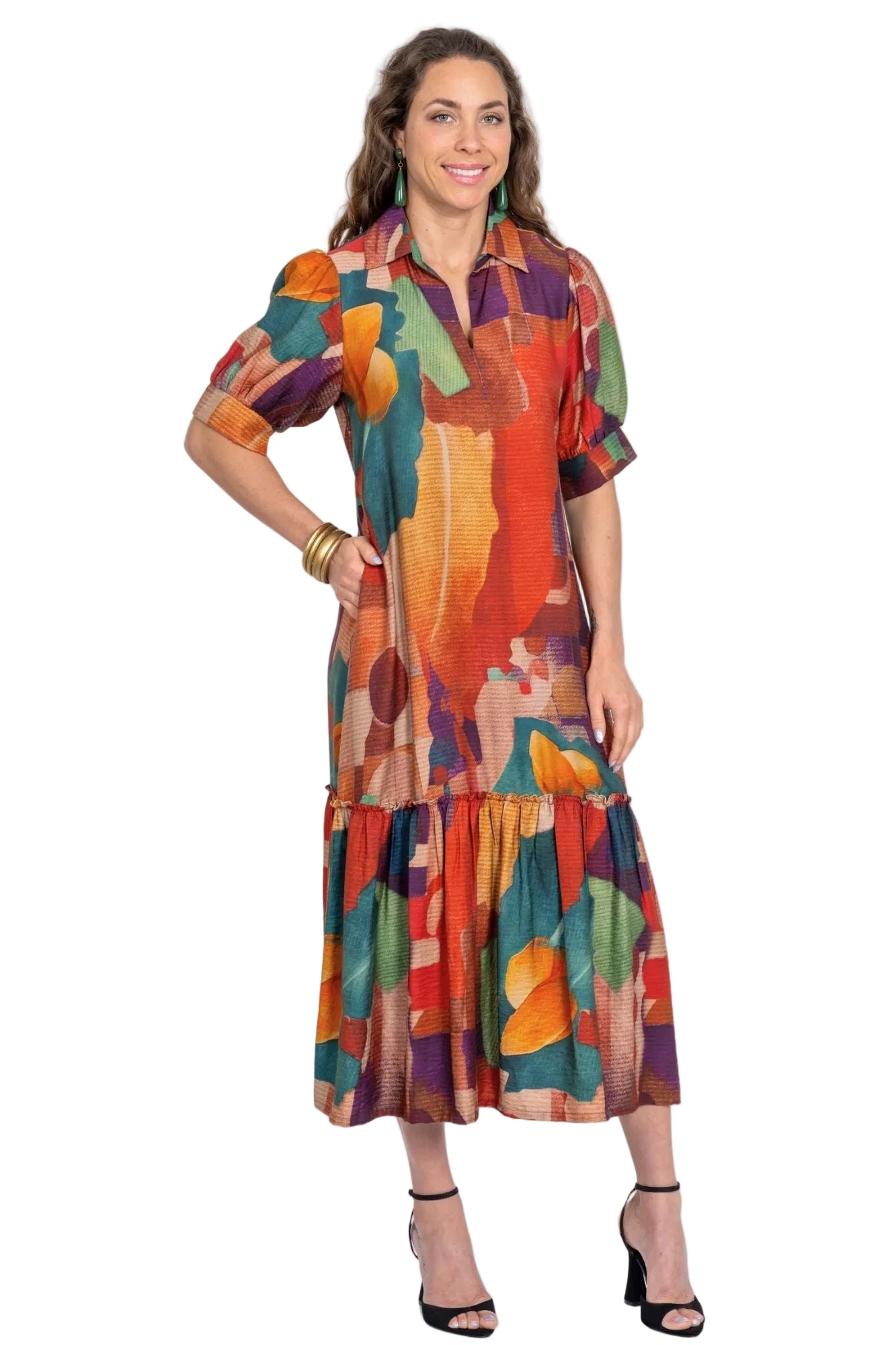 Lior Mika Puff sleeve Maxi Dress (Mika-5-Ar)(Harvest Bloom )