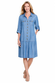 Multiples Petite 3/4 Sleeve Flounce Hem Dress (M36109DP) (Medium Denim )