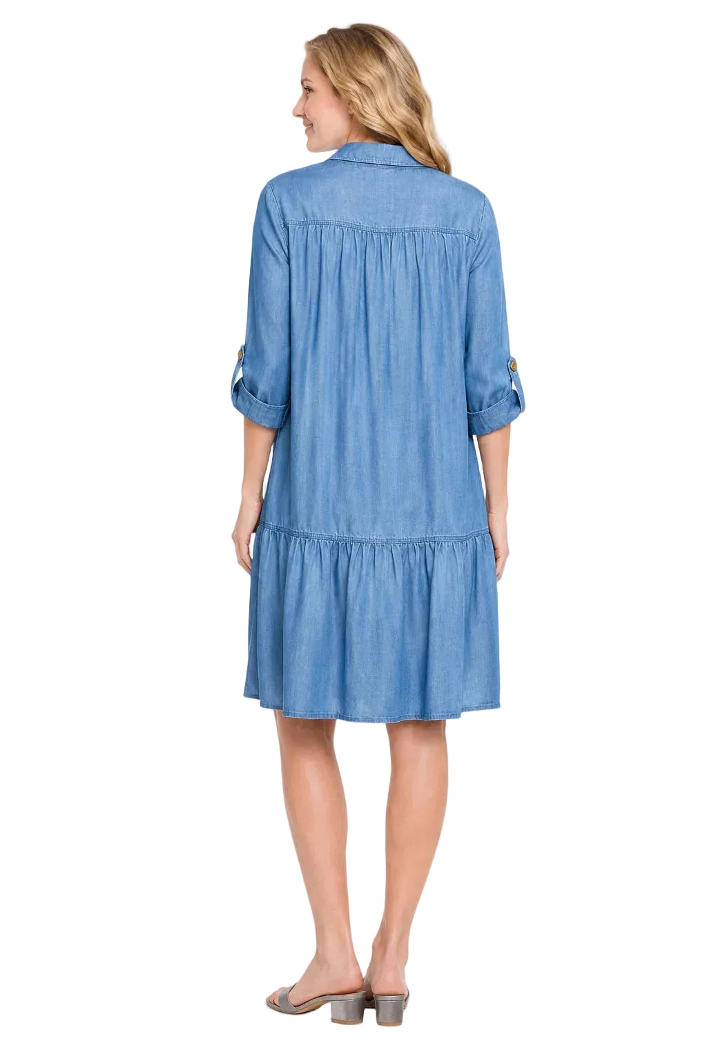 Multiples Tab 3/4 Sleeve Flounce Hem Dress (M36109DM) (Medium Denim )