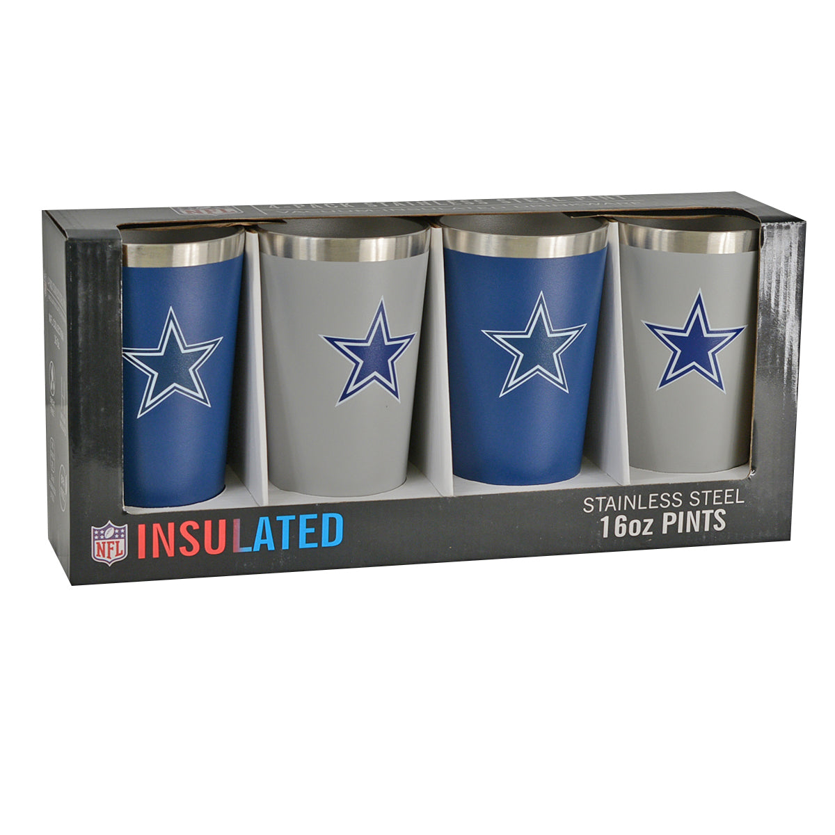 Dallas Cowboys Stainless 16oz Pint Glass Set Of 4  (NFL-DAL-8708)