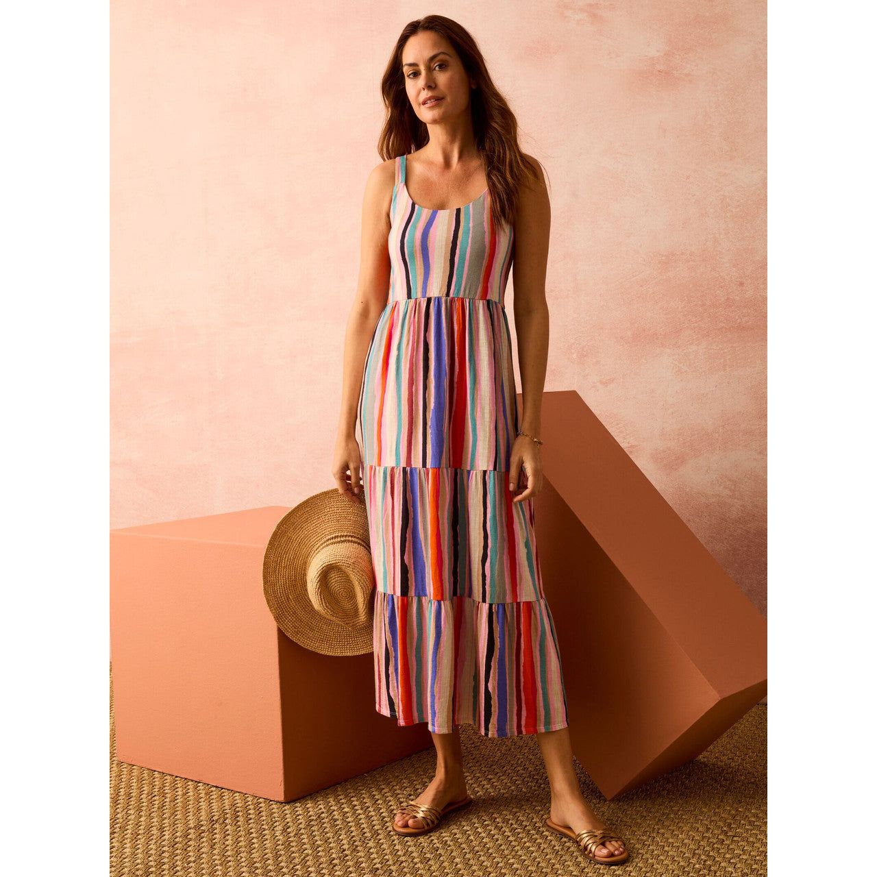 Nic & Zoe Painted Stripe Tiered Dress (M241294)