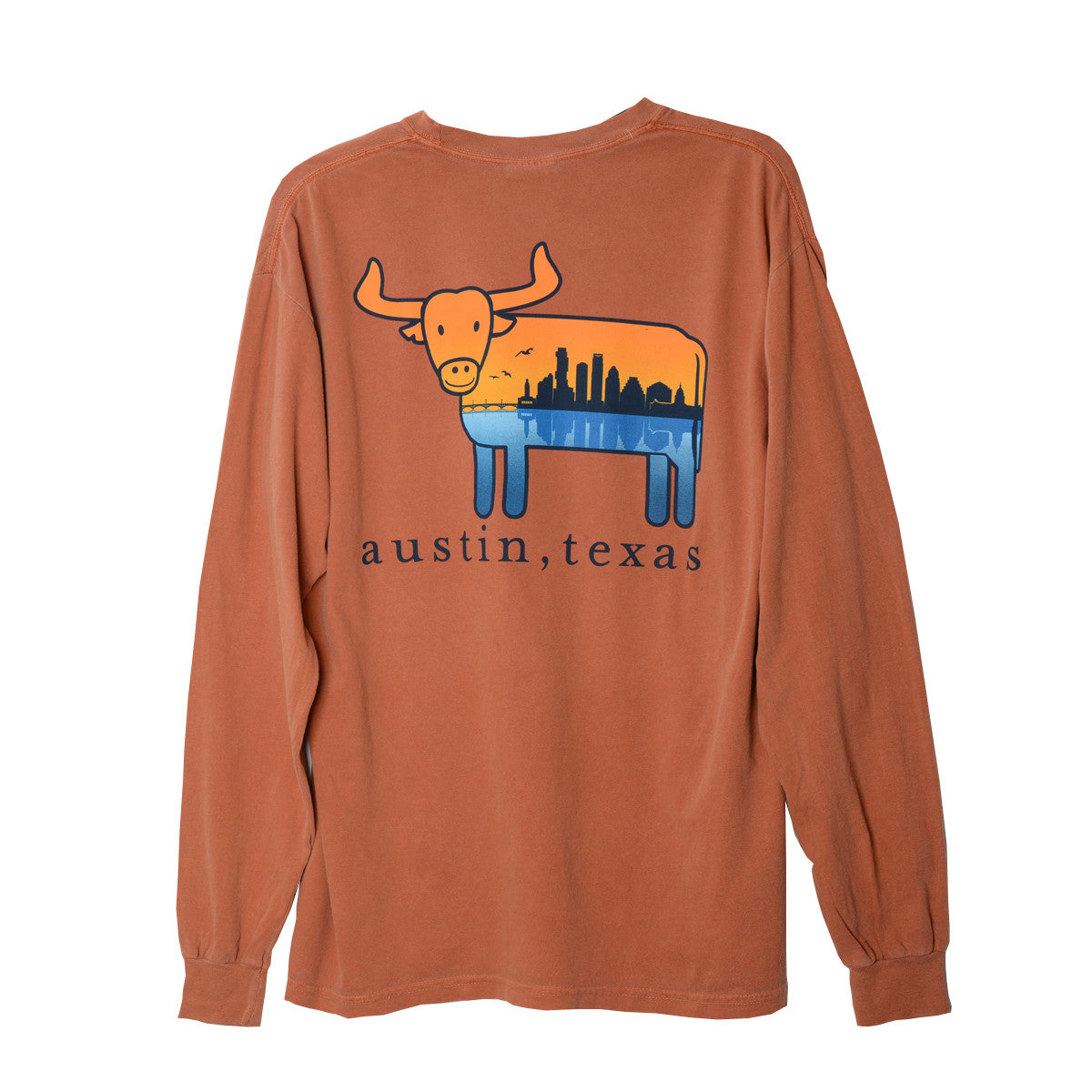 Austin the Hometown Steer ATX Cityscape Long Sleeve Tee (YAM)