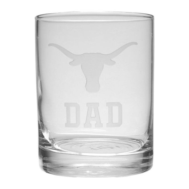 Texas Longhorn Logo Etched Dad Crystal Old Fashion Glass (X06C2-DAD