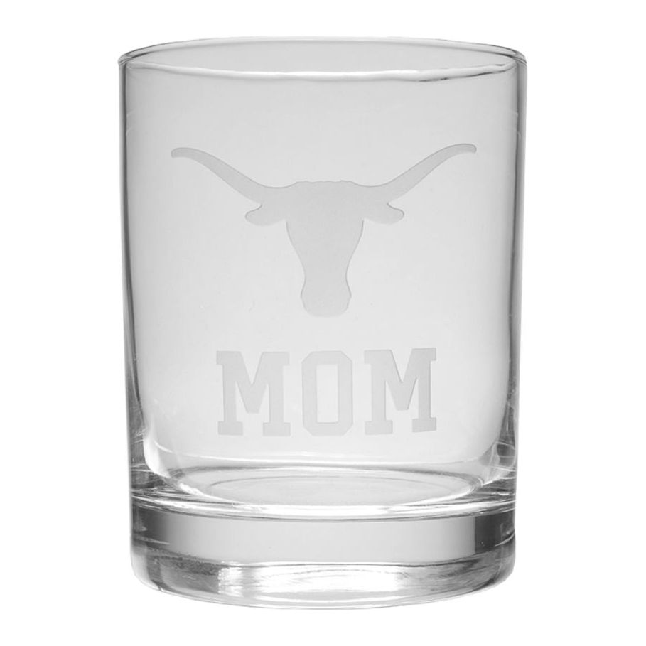 Texas Longhorn Logo Etched Mom Crystal Old Fashion Glass (X06C2-MOM)