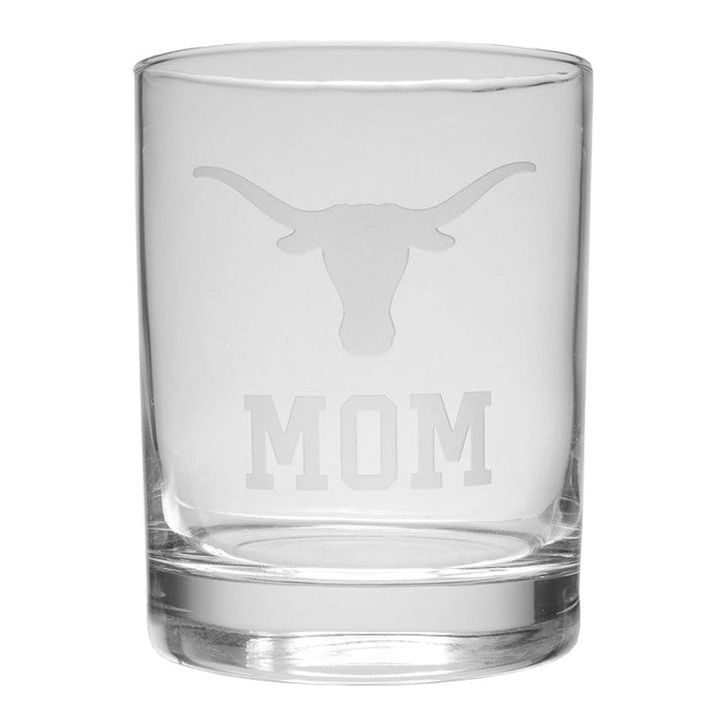 Texas Longhorn Logo Etched Mom Crystal Old Fashion Glass (X06C2-MOM)