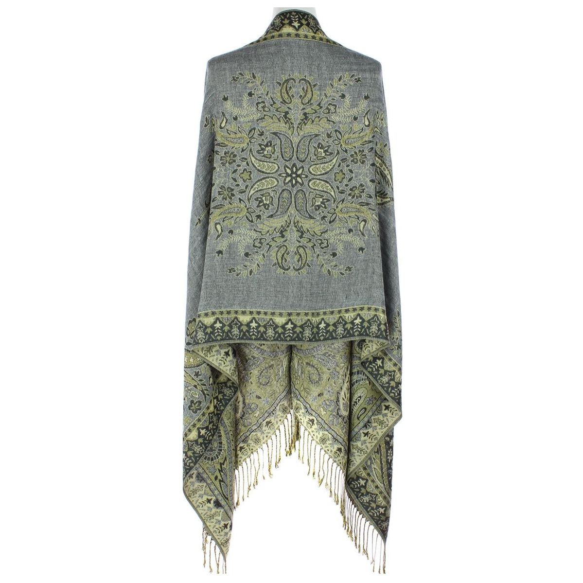 Paisley Grey Green  & Black Metallic Pashmina Scarf (PA038-17)