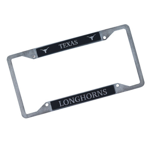 Texas Longhorn License Plate Cover (PF-100) SLV/BLK