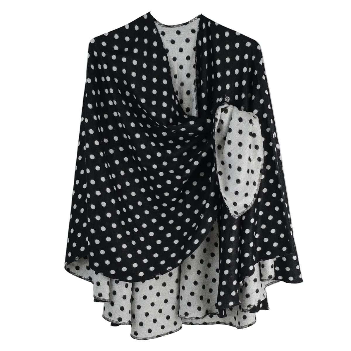 Rapti 100% Cashmere Reversible Loop Shawl (#86) (Black and White Polk-A-Dot)