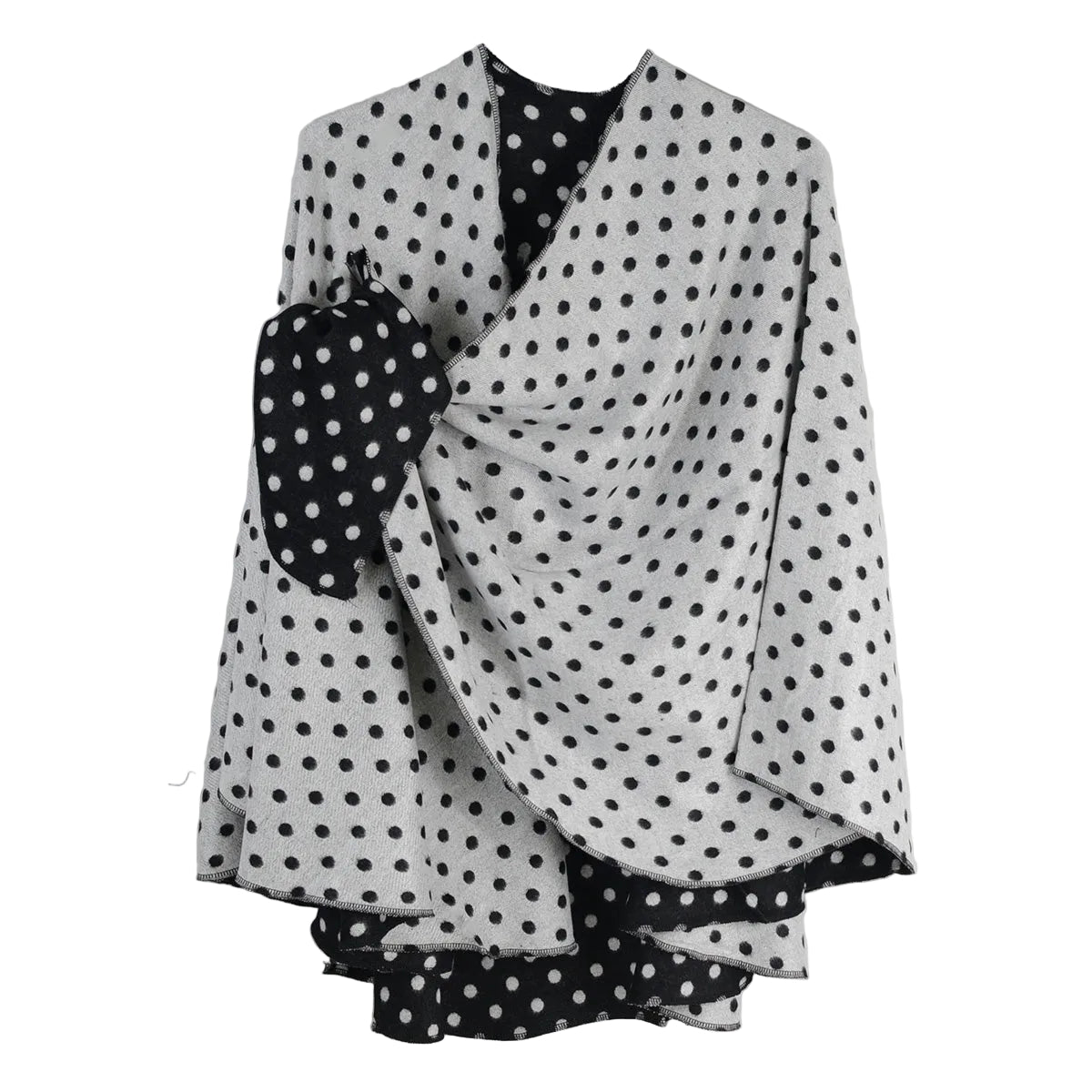 Rapti 100% Cashmere Reversible Loop Shawl (#86) (Black and White Polk-A-Dot)